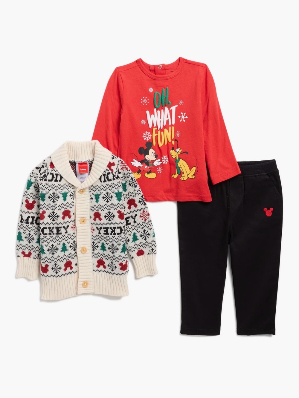 Disney Kids Holiday Mickey & Pluto 3-Piece Set - Red, Cream, Black